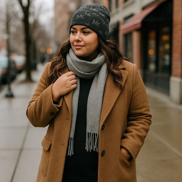 Michael Kors Monogram Knit Beanie — Charcoal Gray • Soft Acrylic • Winter Luxe - Picture 3 of 11